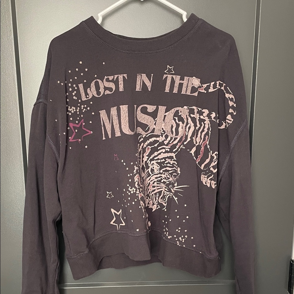 PILCRO - Black Graphic Sweatshirt with Tiger Design